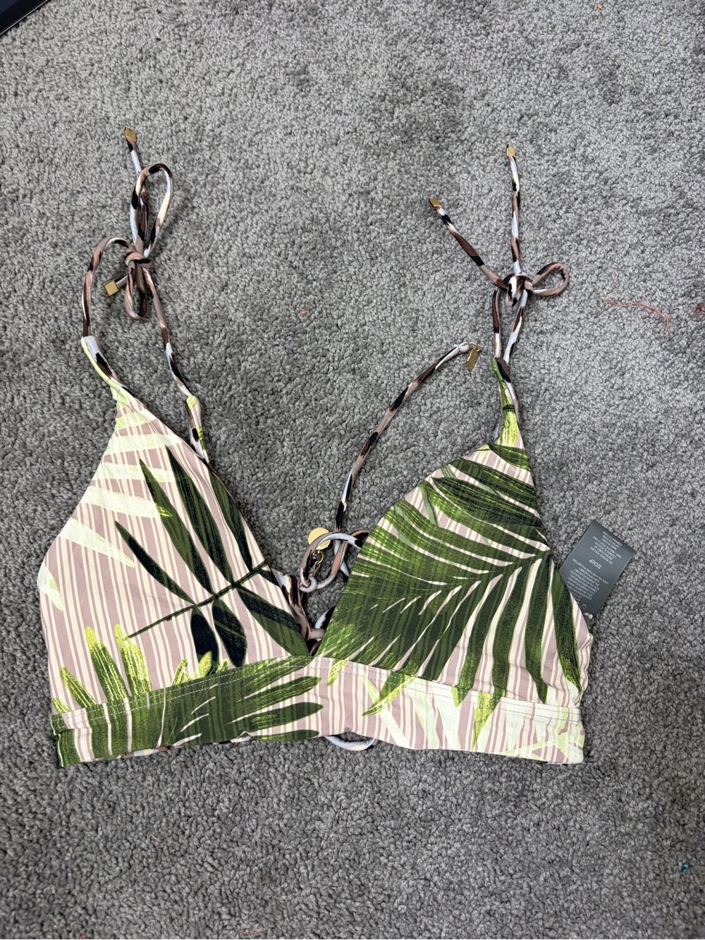 Tropical Leaf -cheetah print Print Bikini Top reversible lace up back